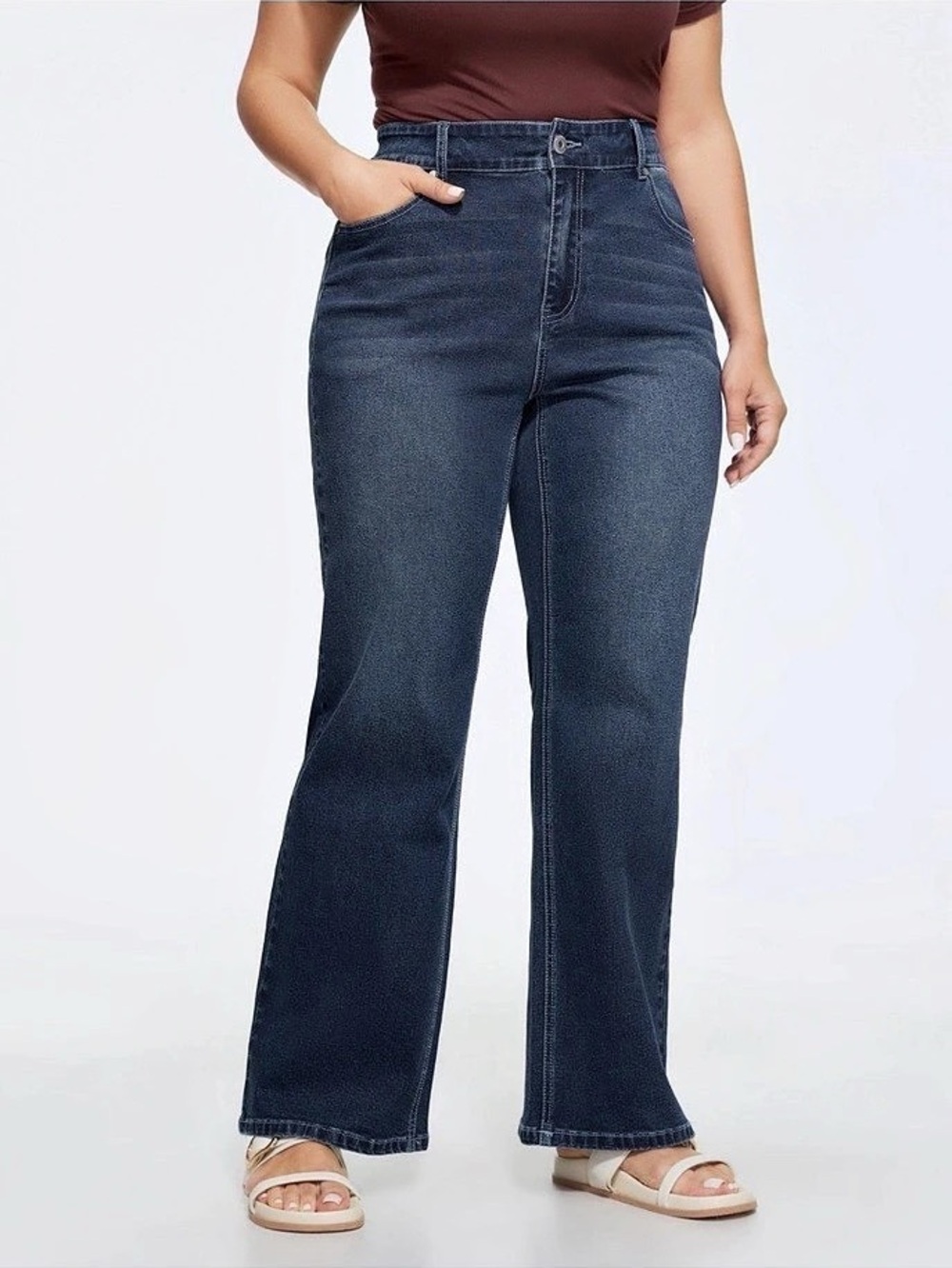BloomChic Plus Size 2XL Stretchy Washed High Waist Wide Leg Jeans us20